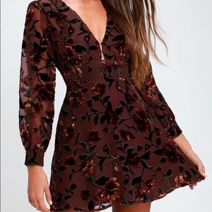 Vivian Plum Purple Burnout Velvet Floral Print Skater Dress